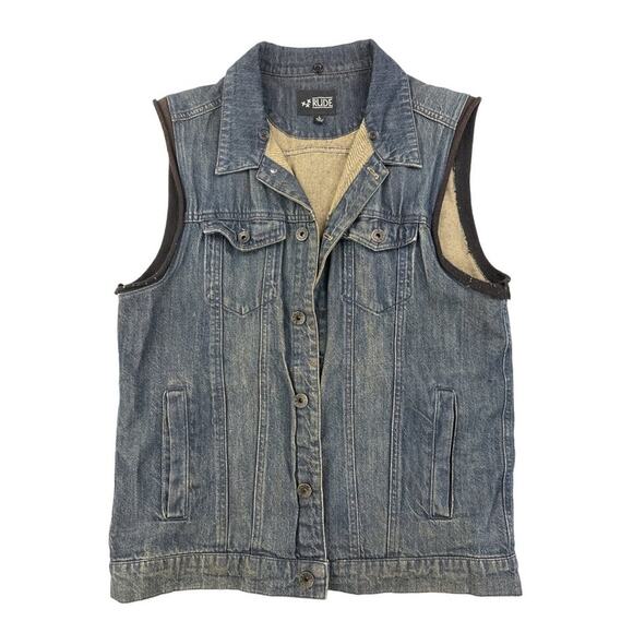 Rude - Sleeveless Denim Vest in Aged Blue - Picture 1 of 2